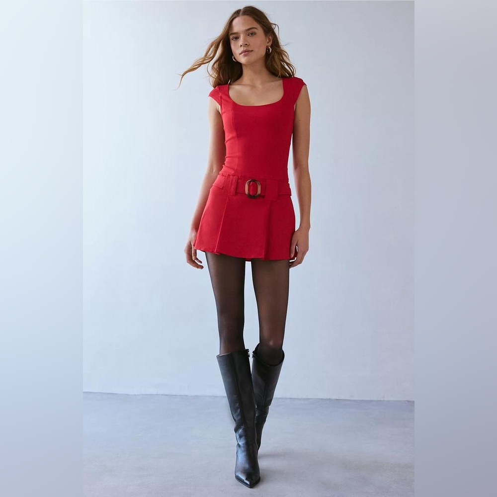 Kimchi Blue Tate Belted Drop Waist Mini Dress - Picture 2 of 4